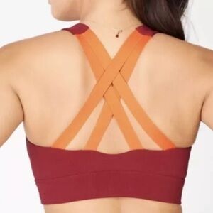 NEW Fabletics Freya SculptKnit® Sports Bra $59 Maroon/Orange - Size XS NWT